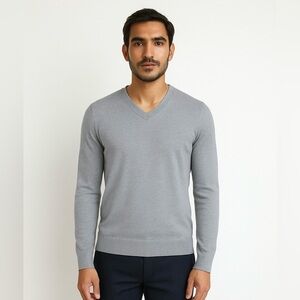 Banana Republic Men’s Heather Gret Extra Fine 100% Merino Wool Sweater Medium